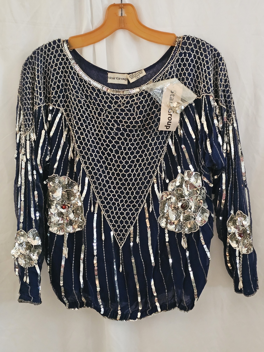 Navy Sequin Embellished Women's Top